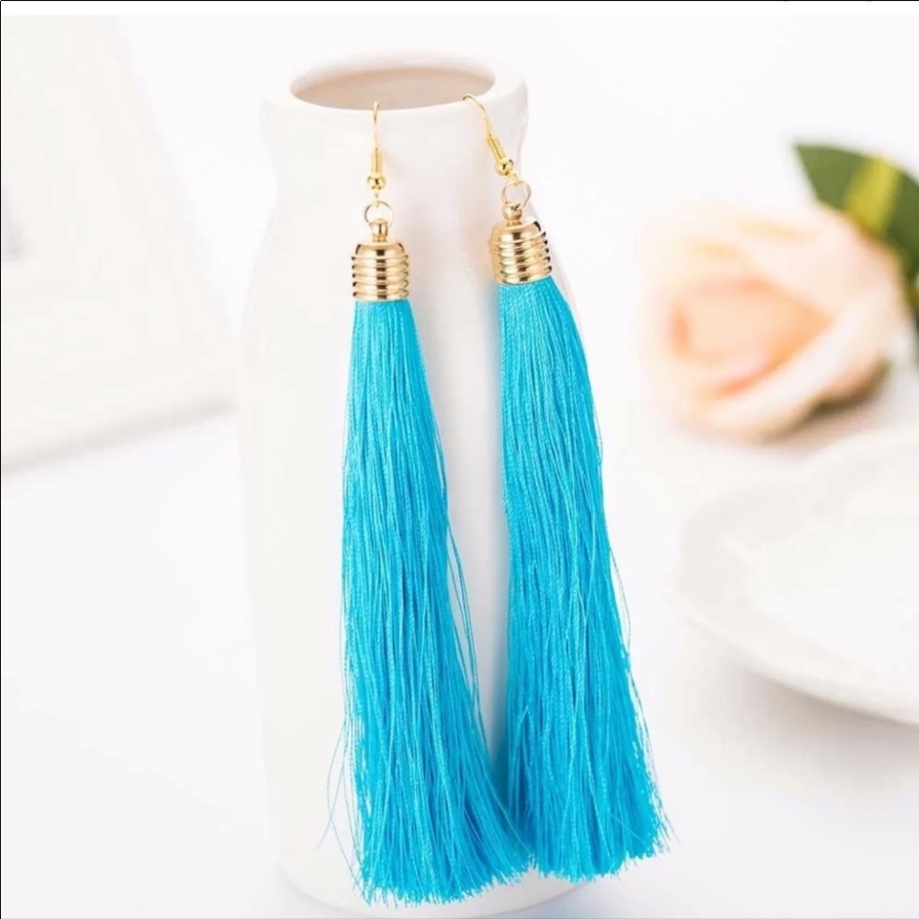 Nwt Vibrant Blue Drop Tassel Earrings